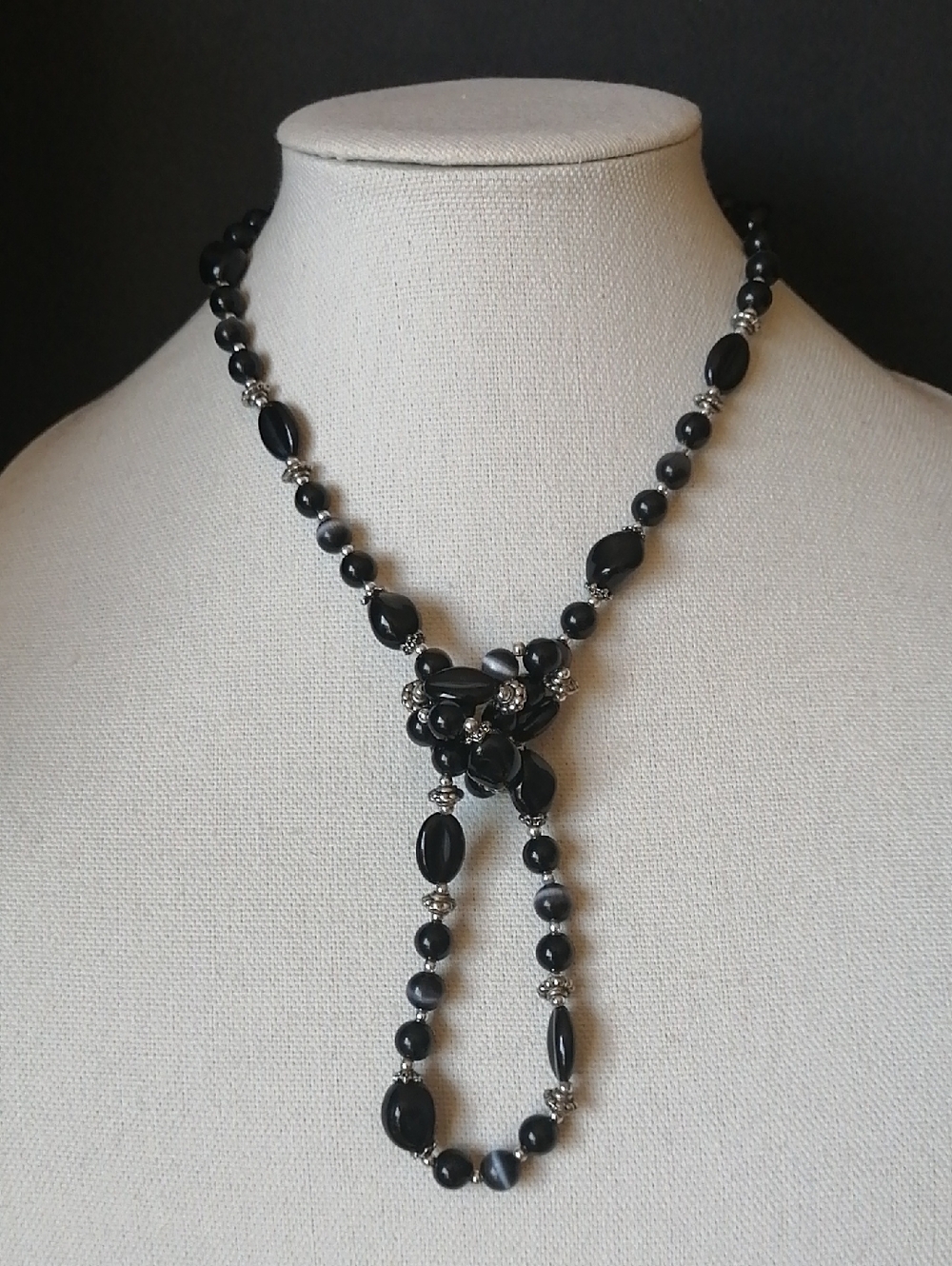 Black Beaded Long Necklace